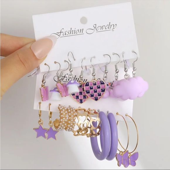 NWT 10pcs Fashion Jewelry Earrings Purple Pearl Duck Mushroom Cartoon Earrings - Picture 1 of 7